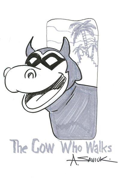 The cow walks