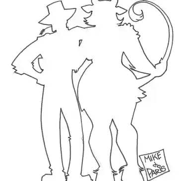 A drawing of two people standing next to each other.