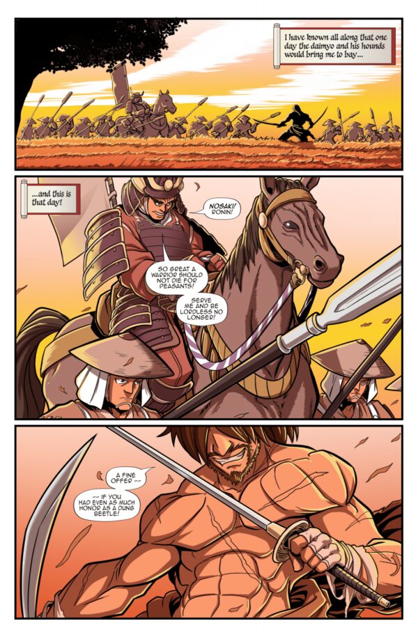A page of an anime with two men on horseback.