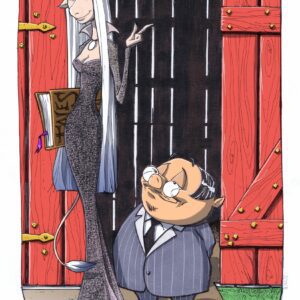 A cartoon of a man and woman standing next to each other.